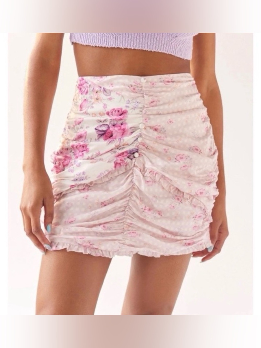 For Love And Lemons Taylor Pink Floral Mini Skirt